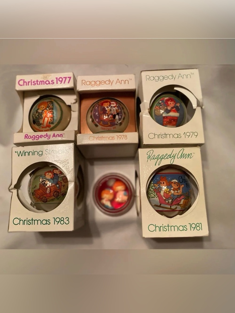 Schmid Raggedy Ann and Andy Ornament Ball Lot 5 Vintage